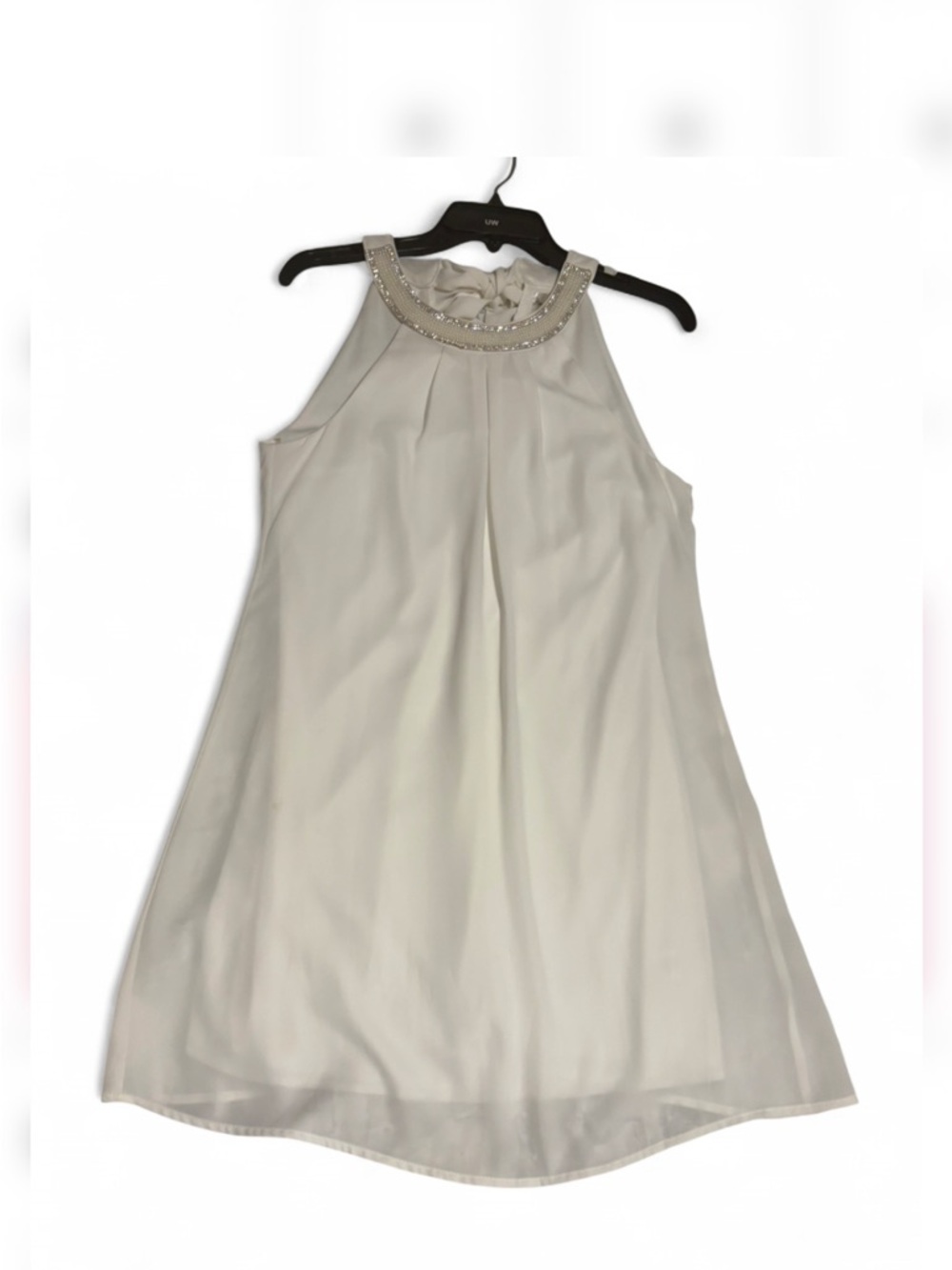 Honey & Rosie sz Medium White Halter Dress Embellished Neckline bling flowy
